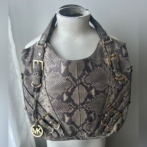 Pristine Michael Kors Black and Gray Snake Print Shoulder Bag